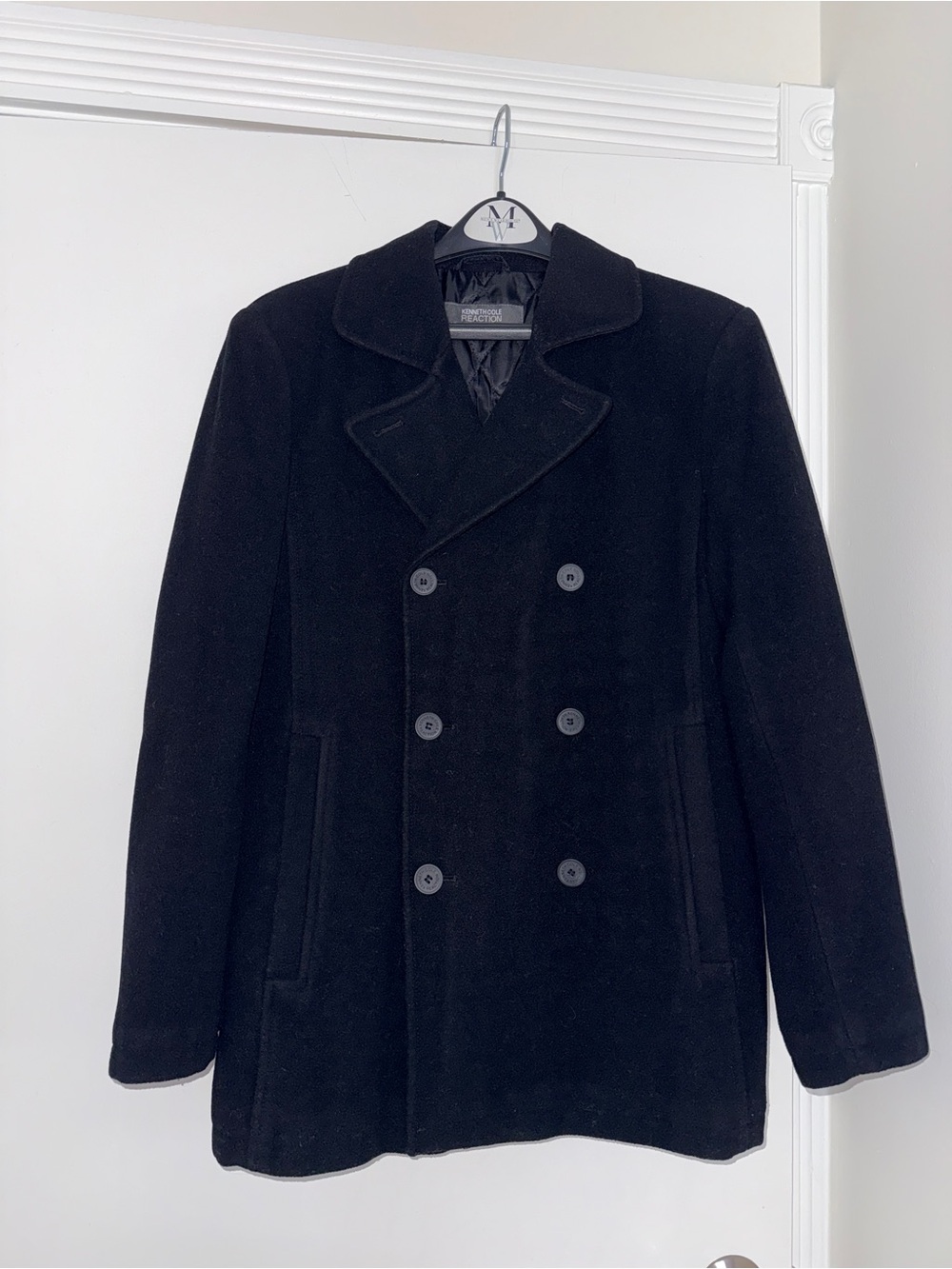 Men's Double-Breasted Wool Black Peacoat